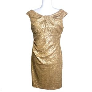 DAVID MEISTER Dress Cocktail Sequin Champagne Gold